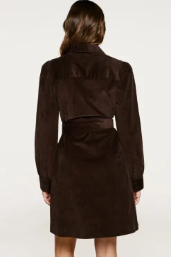 Selected Vestidos-Vestido de veludo cotelê de algodão orgânico Castanho