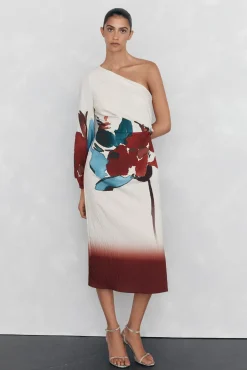 Pedro del Hierro Vestidos-Vestido estampado assimétrico Vermelho