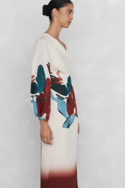 Pedro del Hierro Vestidos-Vestido estampado assimétrico Vermelho