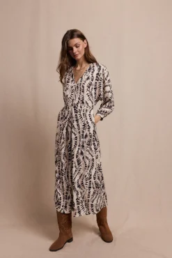 Slowlove Vestidos-Vestido estampado pliegue Ecru