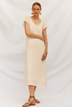 Cortefiel Vestidos-Vestido estruturado Ecru