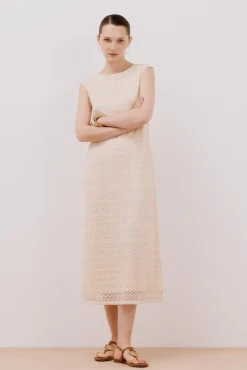 Cortefiel Vestidos-Vestido estruturado com lurex e halter Ecru