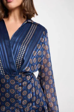 Morgan Vestidos-Vestido esvoaçante com gola em V Multicolorido