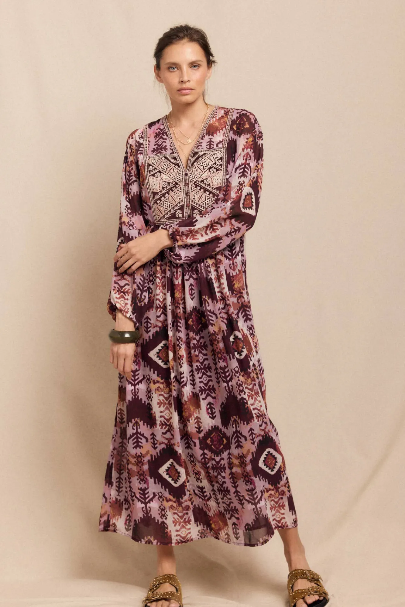 Slowlove Vestidos-Vestido fluído estampado e bordado Multicolorido