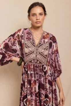 Slowlove Vestidos-Vestido fluído estampado e bordado Multicolorido