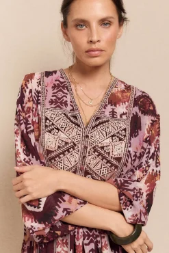 Slowlove Vestidos-Vestido fluído estampado e bordado Multicolorido