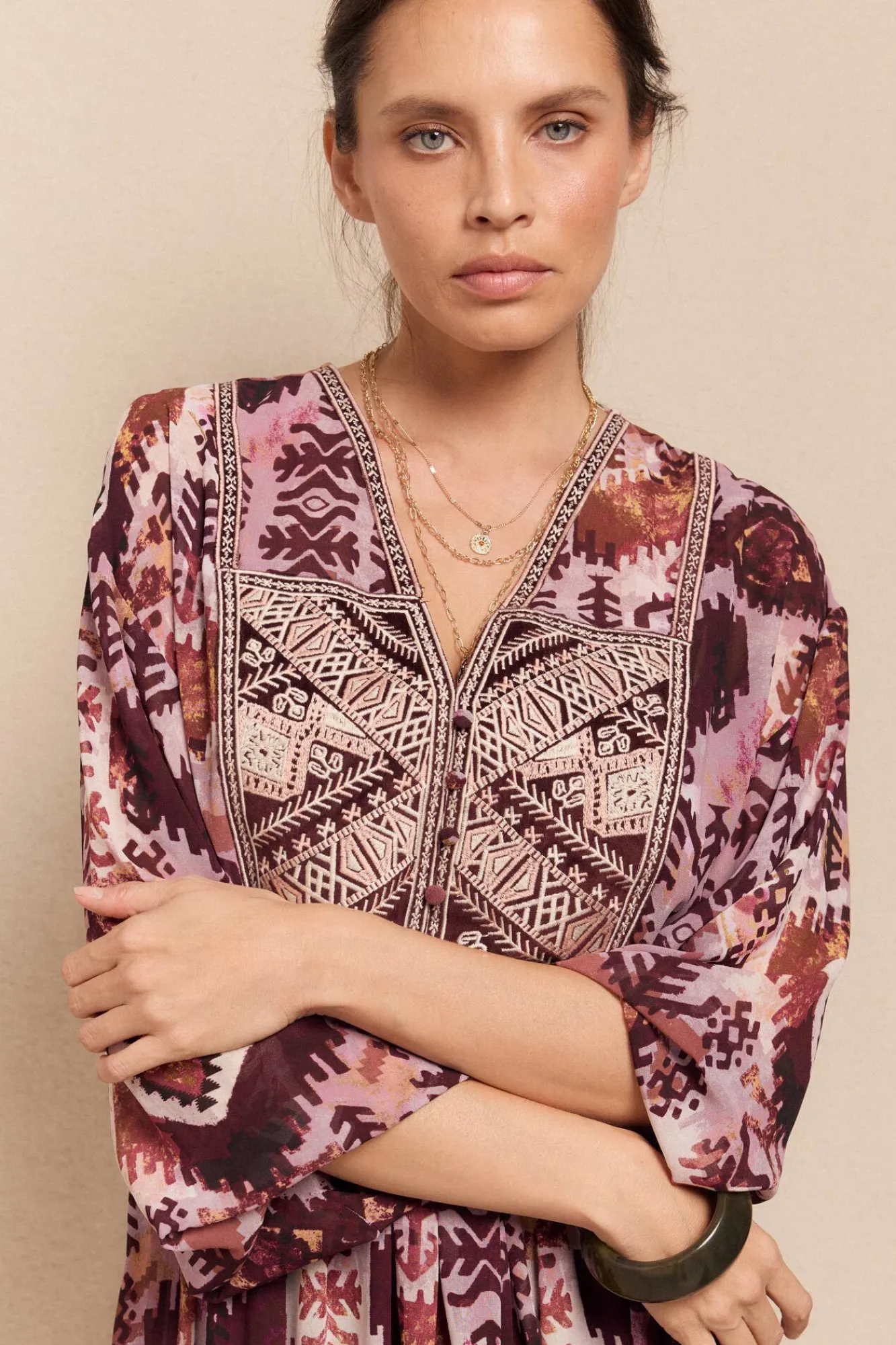 Slowlove Vestidos-Vestido fluído estampado e bordado Multicolorido