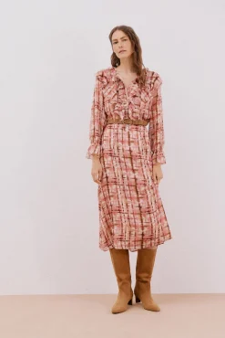 Cortefiel Vestidos-Vestido fluído folhos Multicolorido