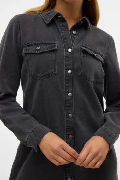 Vero Moda Vestidos-Vestido jeans curto de manga comprida Preto