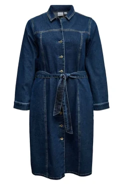 Vero Moda Curve Vestidos-Vestido jeans curto plus size Azul