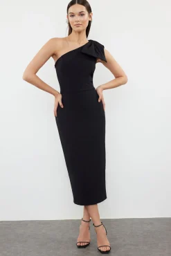 Trendyol Vestidos-Vestido justo de um ombro só preto
