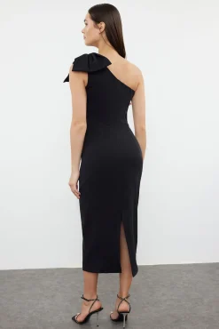 Trendyol Vestidos-Vestido justo de um ombro só preto