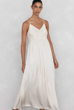 Pedro del Hierro Vestidos-Vestido lingerie com detalhe franzido Beige