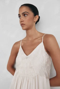 Pedro del Hierro Vestidos-Vestido lingerie com detalhe franzido Beige