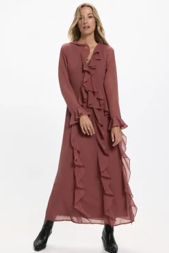 Vero Moda Vestidos-Vestido longo com babados Vermelho