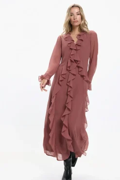 Vero Moda Vestidos-Vestido longo com babados Vermelho