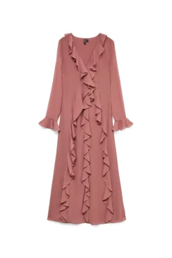 Vero Moda Vestidos-Vestido longo com babados Vermelho