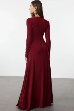 Trendyol Vestidos-Vestido longo com decote em V estampado