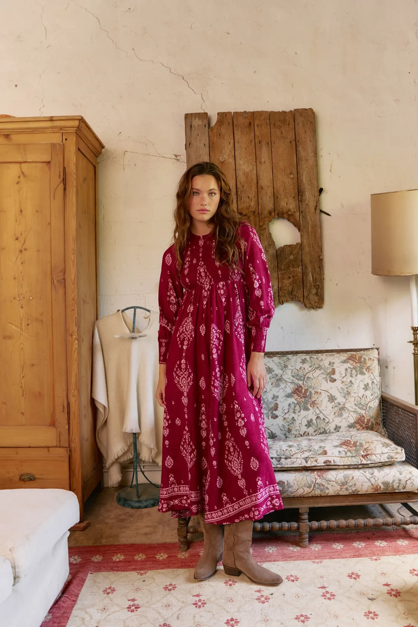 Jaase Vestidos-Vestido longo com estampado de ruibarbo Bella Granada