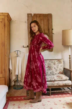 Jaase Vestidos-Vestido longo com estampado de ruibarbo Bella Granada