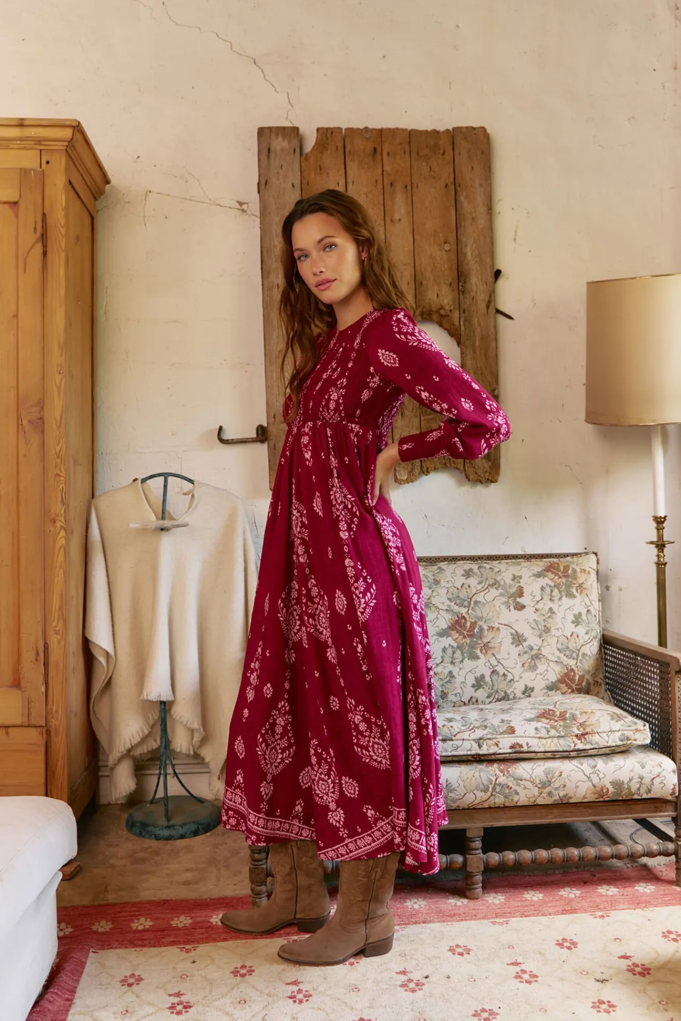 Jaase Vestidos-Vestido longo com estampado de ruibarbo Bella Granada