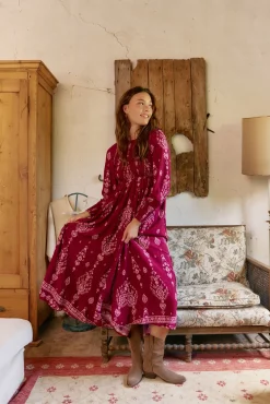 Jaase Vestidos-Vestido longo com estampado de ruibarbo Bella Granada