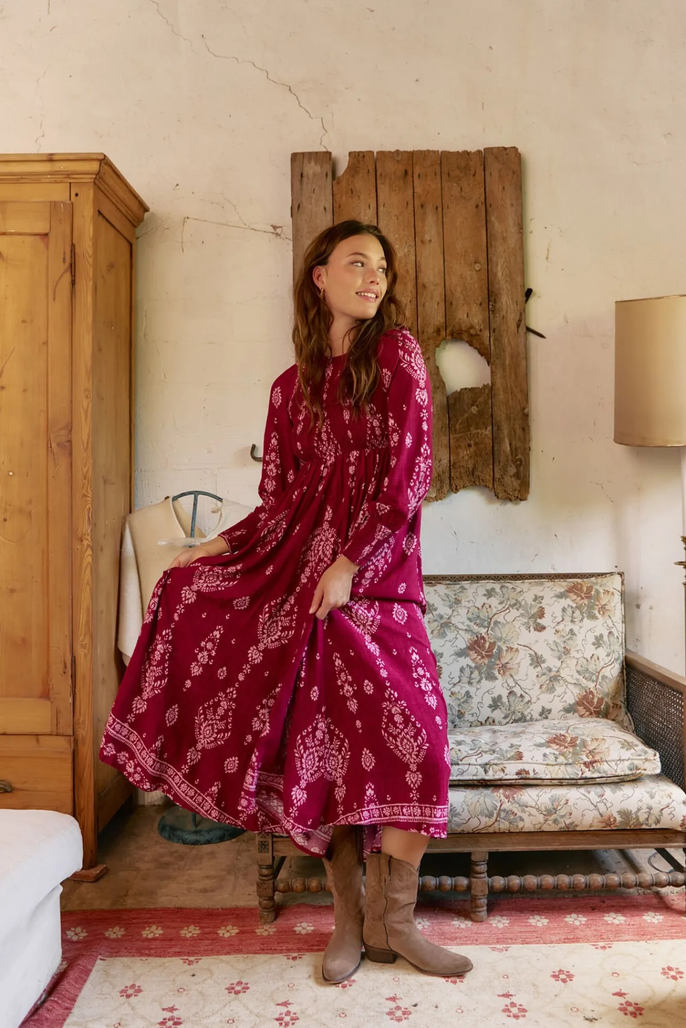Jaase Vestidos-Vestido longo com estampado de ruibarbo Bella Granada