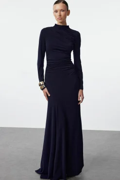 Trendyol Vestidos-Vestido longo de gola alta azul