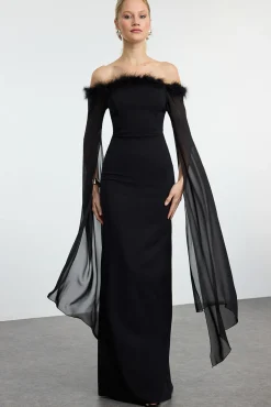 Trendyol Vestidos-Vestido longo de noite preto