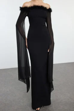 Trendyol Vestidos-Vestido longo de noite preto