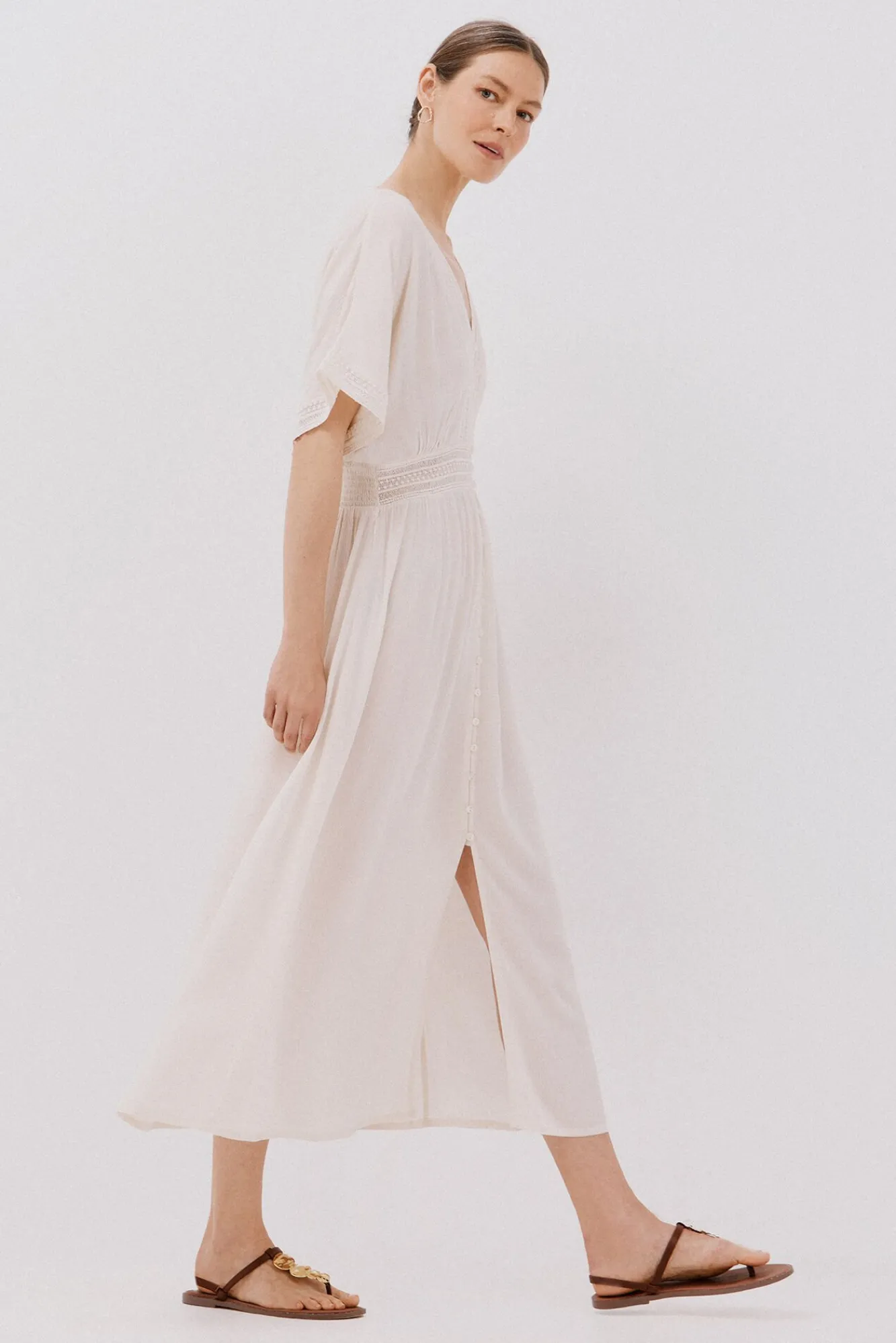 Cortefiel Vestidos-Vestido longo de renda Castanho