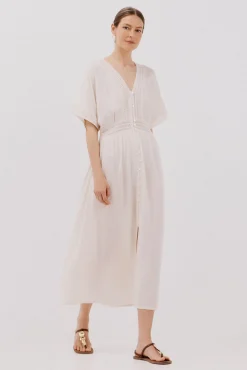 Cortefiel Vestidos-Vestido longo de renda Castanho