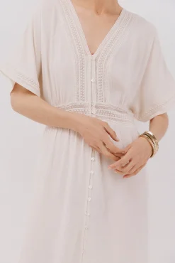 Cortefiel Vestidos-Vestido longo de renda Castanho