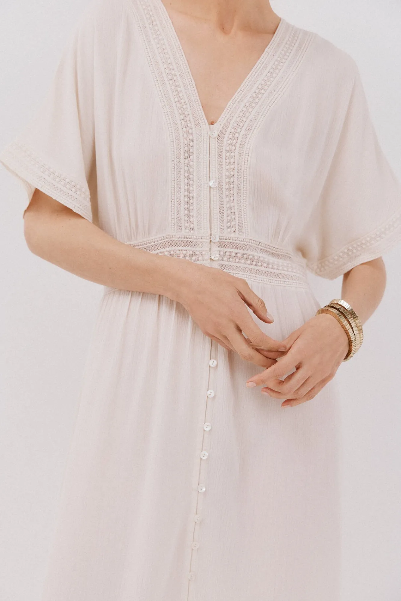 Cortefiel Vestidos-Vestido longo de renda Castanho