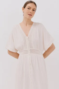 Cortefiel Vestidos-Vestido longo de renda Castanho