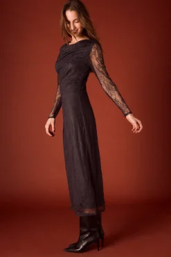 Slowlove Vestidos-Vestido longo de renda Cinzento