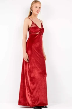 Gisela Vestidos-Vestido longo de veludo com caimento fluido e sofisticado vermelho