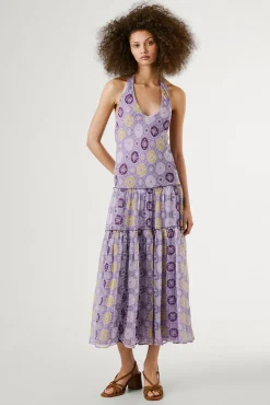 Pepe Jeans Vestidos-Vestido longo e fluído estampado, mangas. rosa