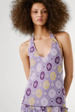 Pepe Jeans Vestidos-Vestido longo e fluído estampado, mangas. rosa