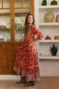 Jaase Vestidos-Vestido longo estampado Arlo da Lilliana Laranja