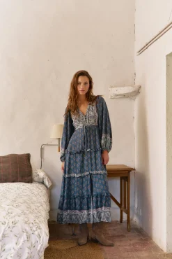 Jaase Vestidos-Vestido longo Luciana com estampado Nico Azul