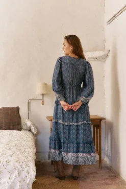 Jaase Vestidos-Vestido longo Luciana com estampado Nico Azul