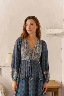 Jaase Vestidos-Vestido longo Luciana com estampado Nico Azul