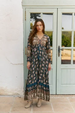 Jaase Vestidos-Vestido longo Sabrina com estampado de monarca Azul