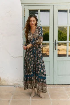 Jaase Vestidos-Vestido longo Sabrina com estampado de monarca Azul
