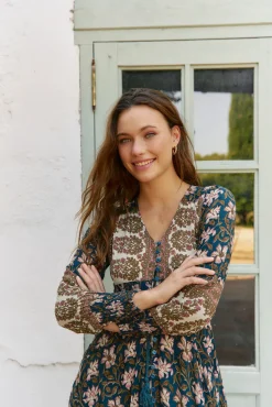 Jaase Vestidos-Vestido longo Sabrina com estampado de monarca Azul