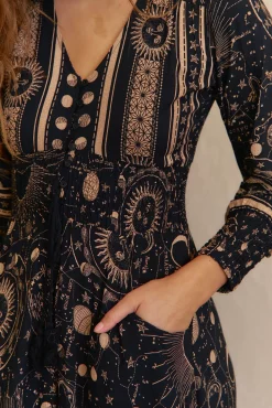 Jaase Vestidos-Vestido longo Sabrina com estampado Astrid Preto