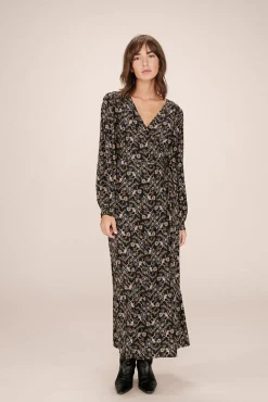 Grace & Mila Vestidos-Vestido longo tipo envelope, estampado com motivo floral Preto