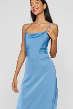 Vila Vestidos-Vestido midi acetinado Azul
