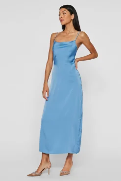 Vila Vestidos-Vestido midi acetinado Azul
